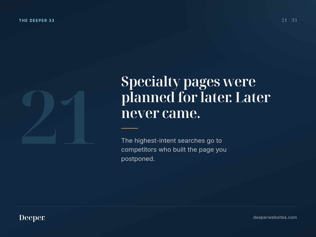 The Deeper 33, pattern 21: Specialty pages were planned for later. Later never came.