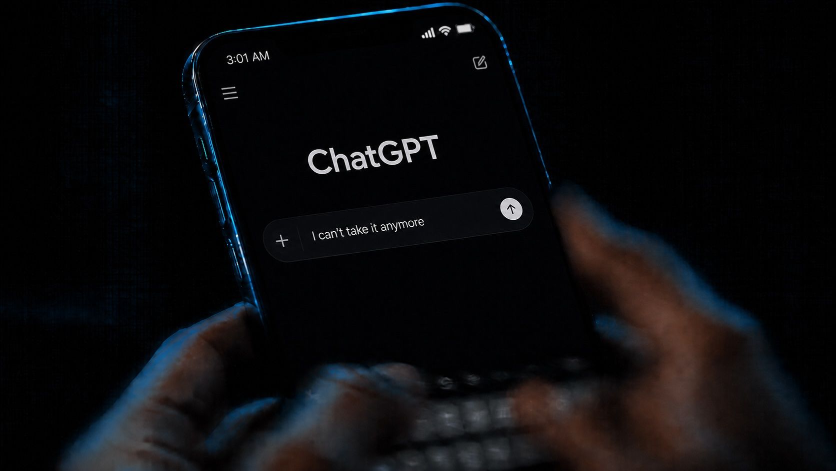 A phone in the dark at 3:01 AM with a search for help