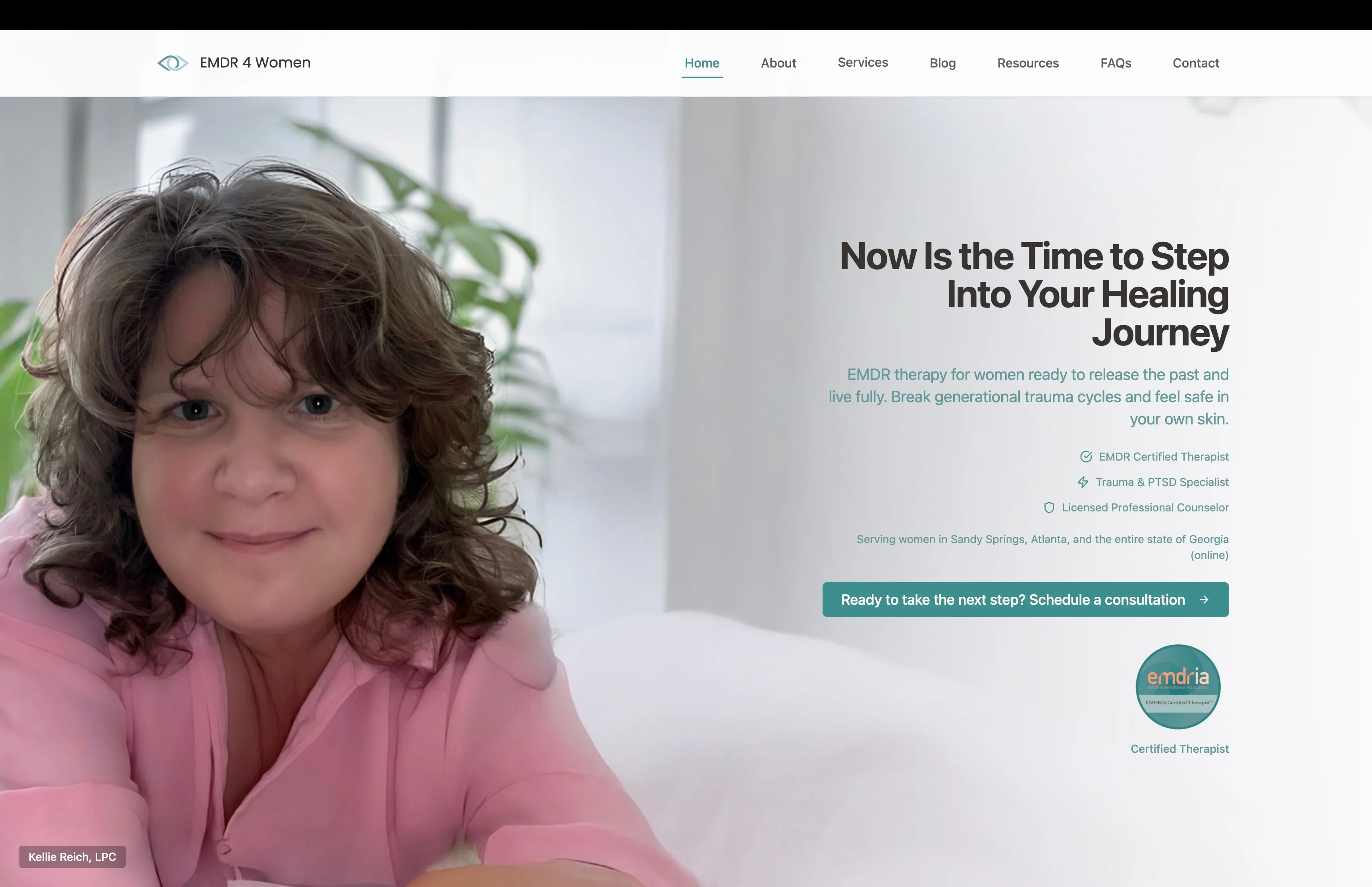 Kellie Reich testimonial video thumbnail — EMDR therapist website after Deeper