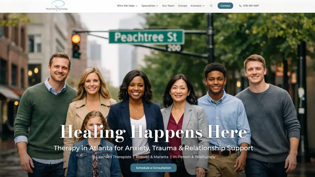 Peachtree Psychology website homepage
