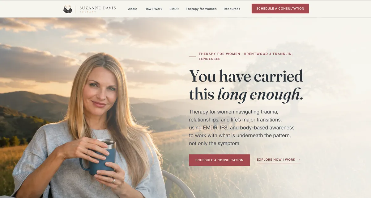 Suzanne Davis Therapy website homepage